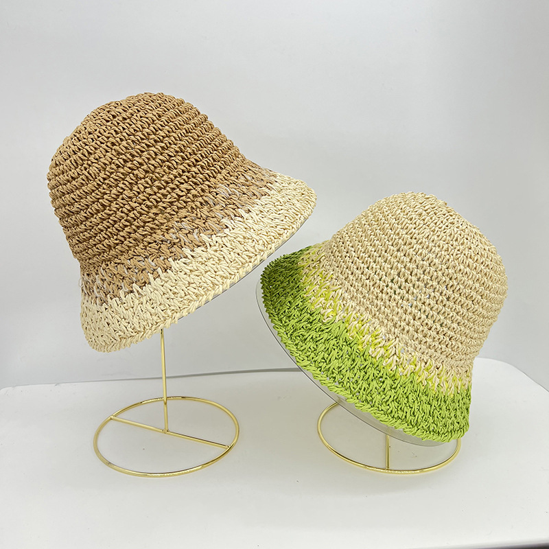 Paper Straw Color - Women's Foldable Summer Straw Hat Color-Block