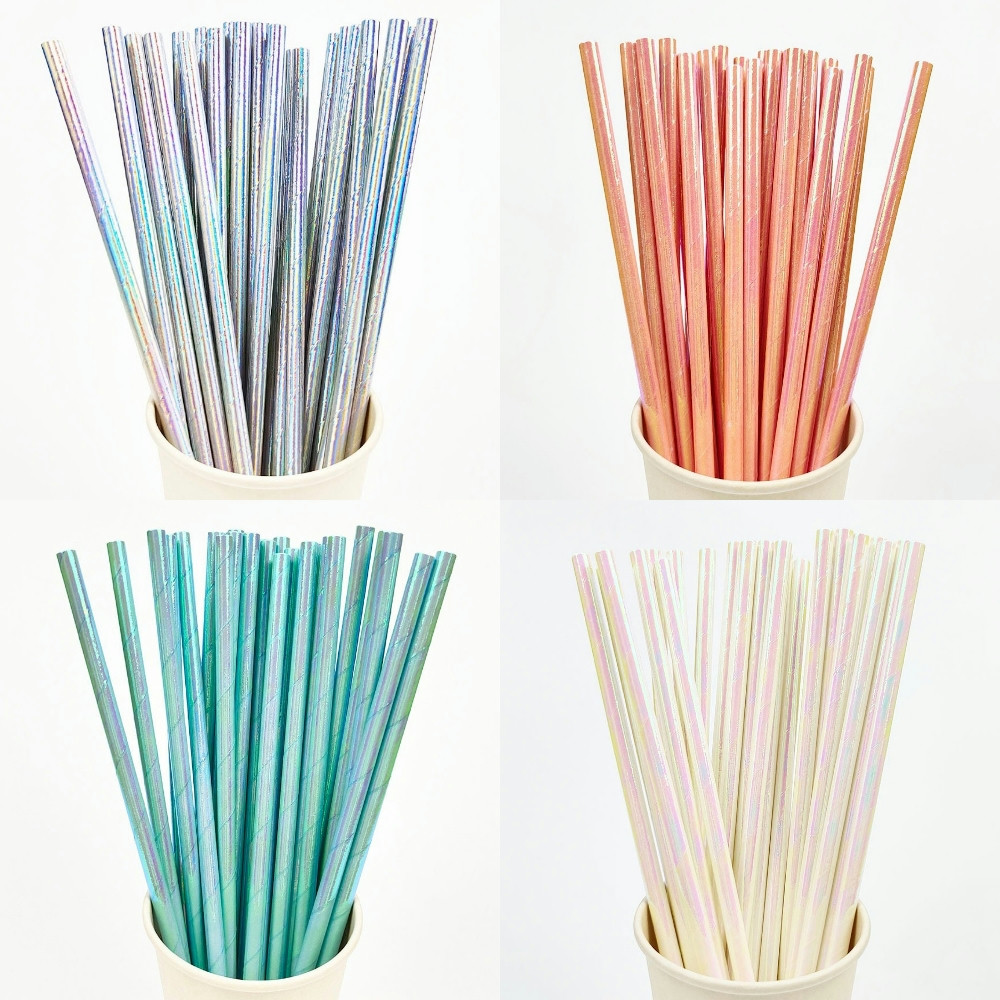 Paper Straw Color - 25Pcs Pearlescent Bronzing Paper Straws Pink