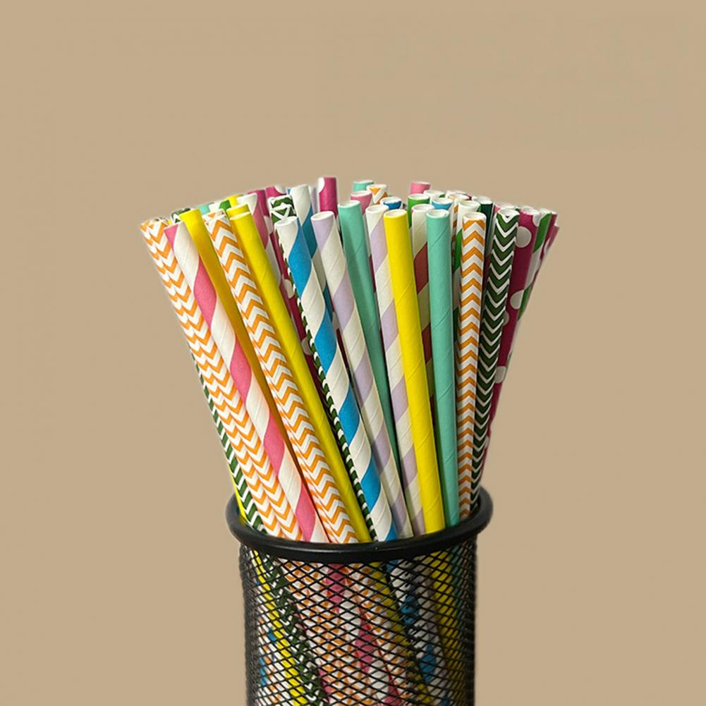 100Pcs Colorful Striped Print  - đánh giá và giá Paper Straw Color