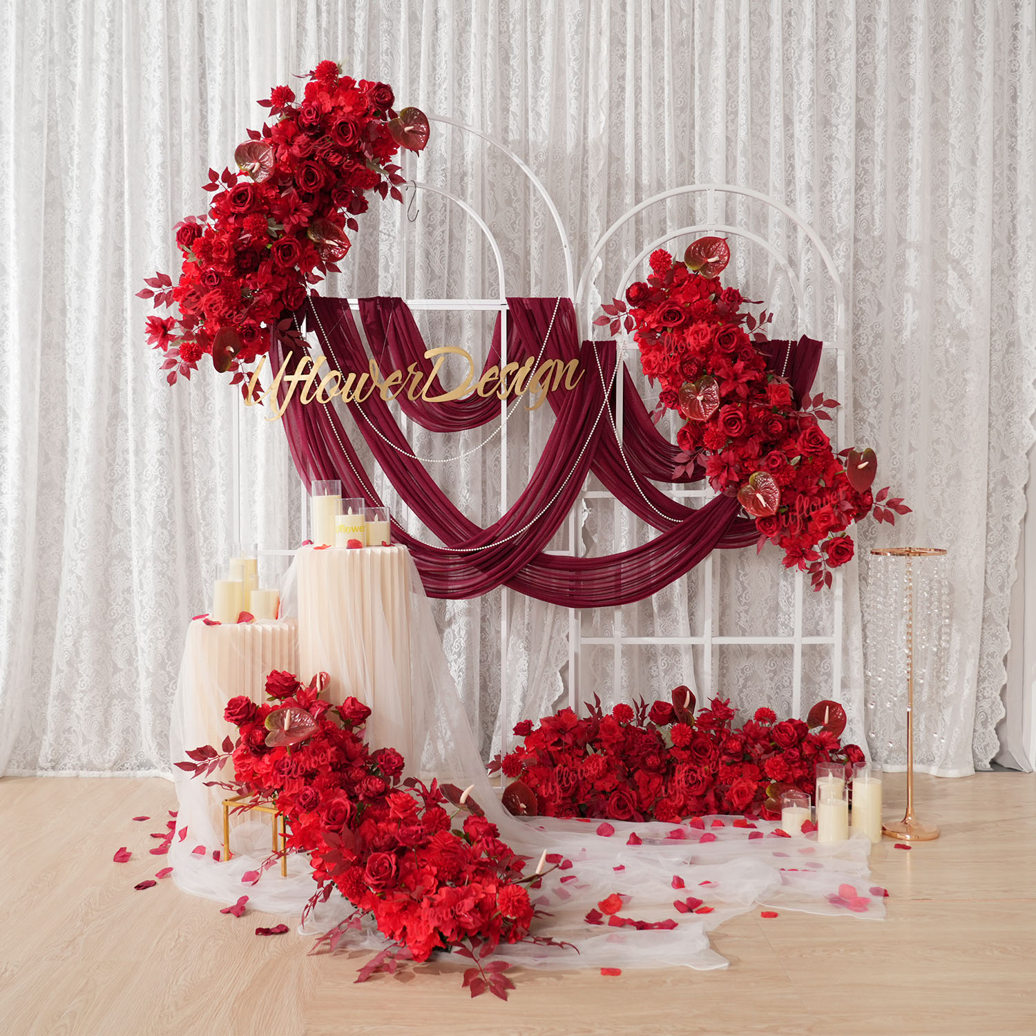 Uflower Red Flower Row Wedding - đánh giá và giá Flower Wall Panel