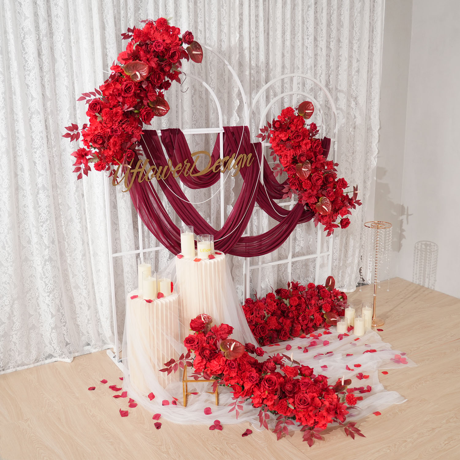 Uflower Red Flower Row Wedding - đánh giá và giá Flower Wall Panel