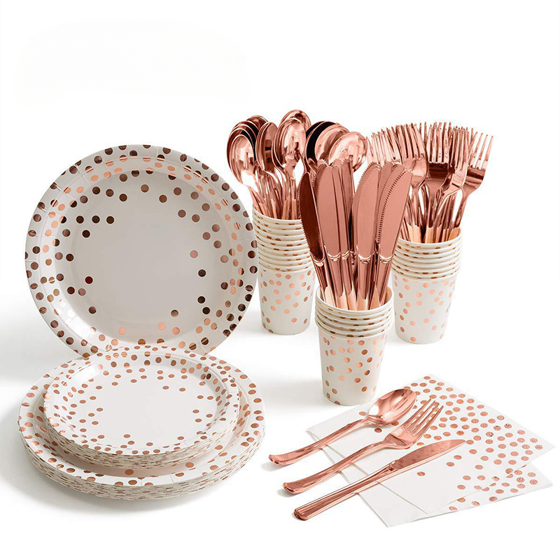 Rose Gold Party Tableware Kit  - đánh giá và giá Paper Straw Color