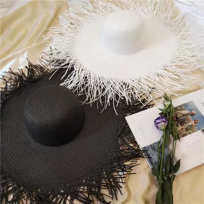 New Summer Wide-brimmed Solid  - đánh giá và giá Paper Straw Color